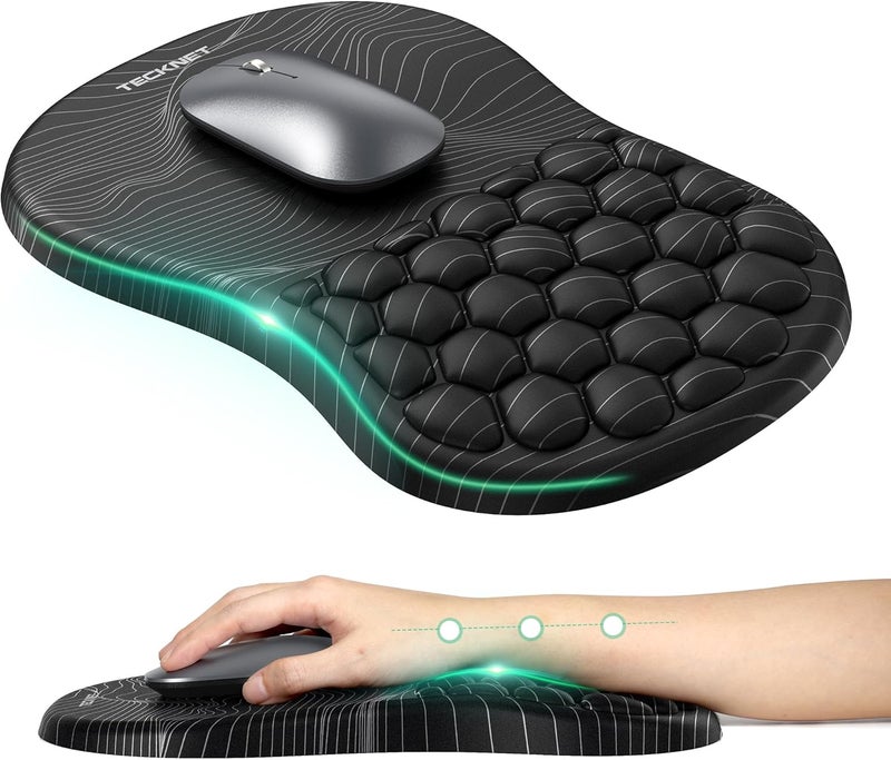 TECKNET Ergonomic Mouse Pad with Wrist Rest, Soft Mousepad with Massage Design, Memory Foam and Non-Slip PU Base for Pain Relief, Gaming Mouse Pad for Desk, Home, Office, 12x8 Inches, Black White - Image 1